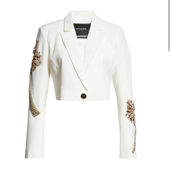 Retrofete White Cropped Blazer Palazza Embellished Rare Small Retails $895 - Picture 2 of 15